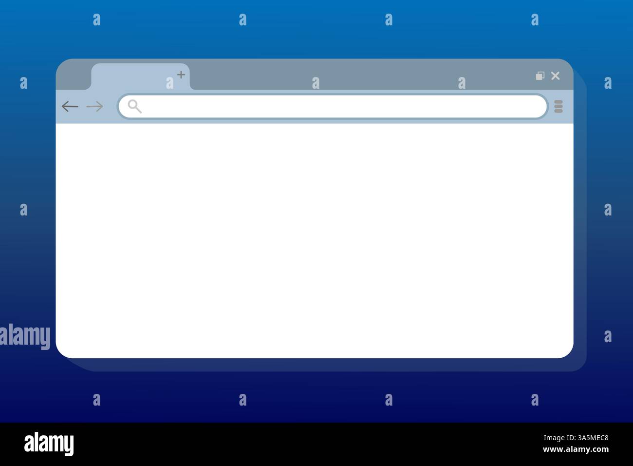 Simple Browser window on blue background. Stock vector illustration. Stock Vector