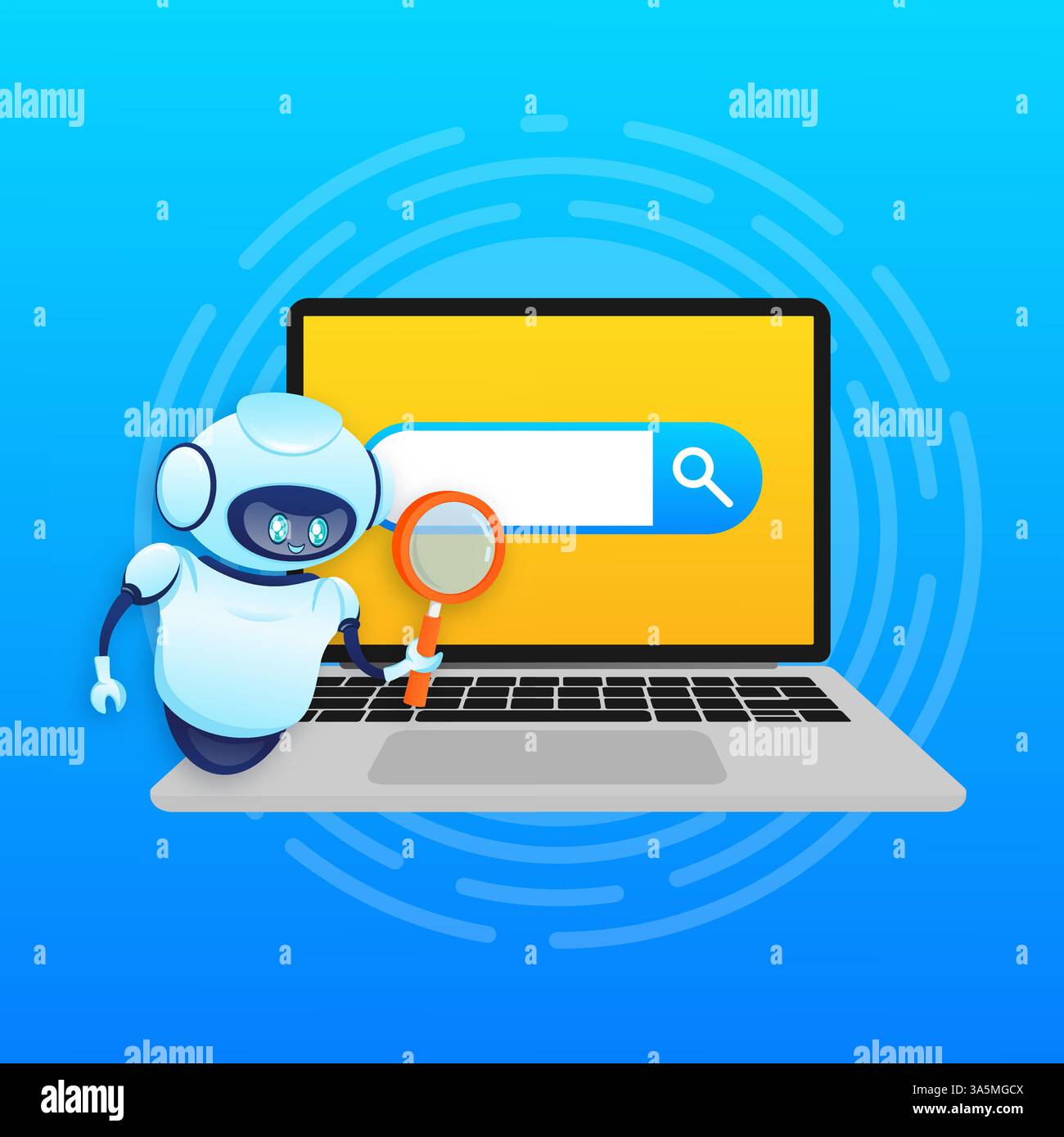 Search bot in cartoon style. Artificial intelligence. Isometric vector. Vector illustration Stock Vector