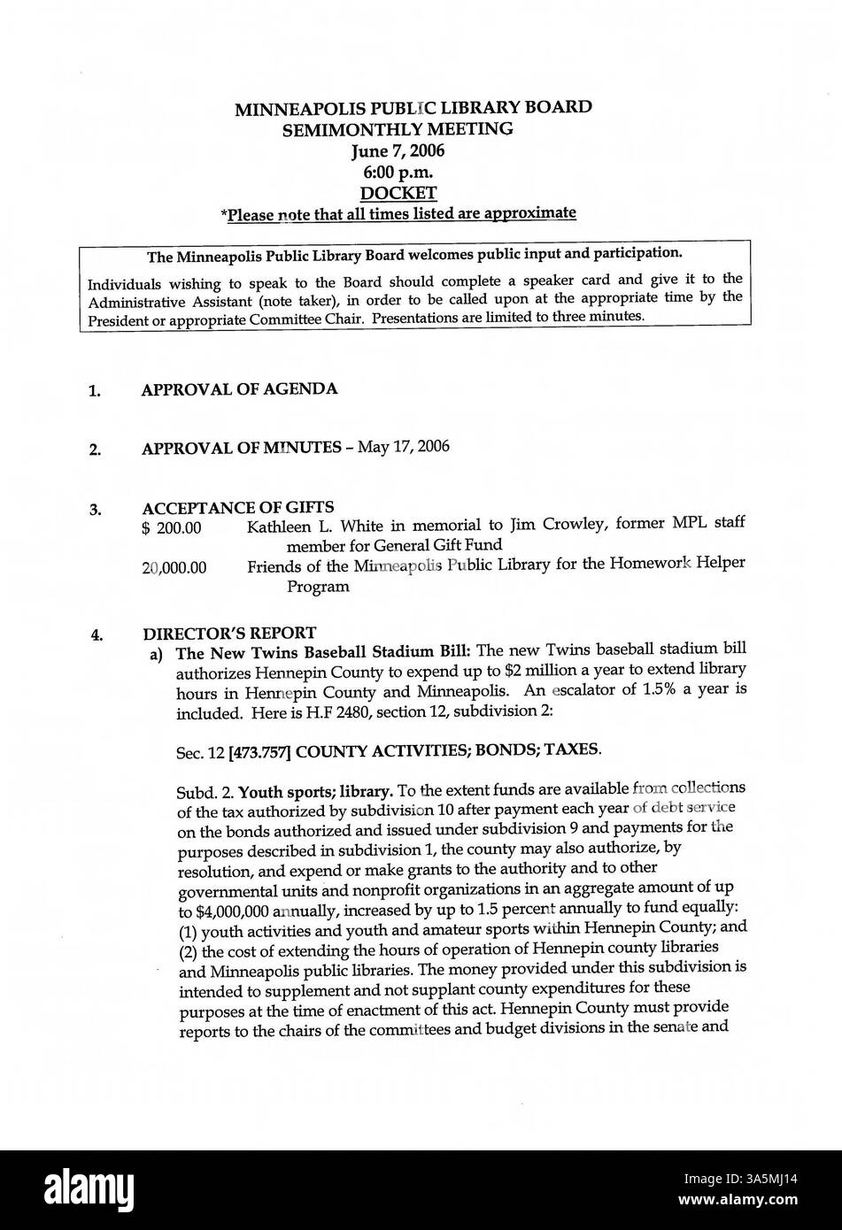 The 2006 meeting minutes of the Minneapolis Public Library Board of ...