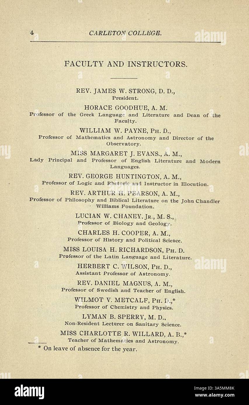 The 1895 1896 carleton college catalog provides an overview of courses