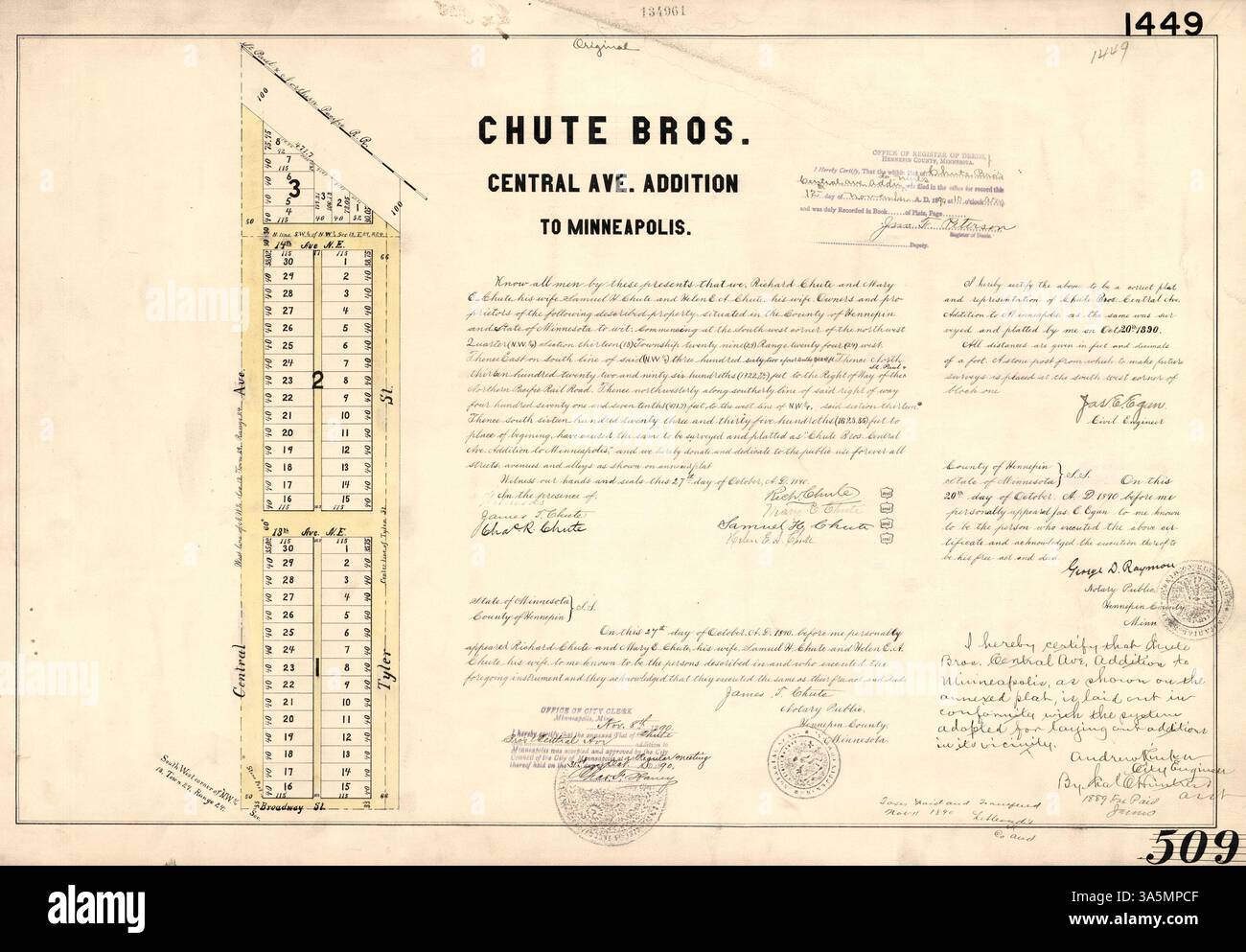 This historical document features Chute Bros. Central Avenue Addition ...