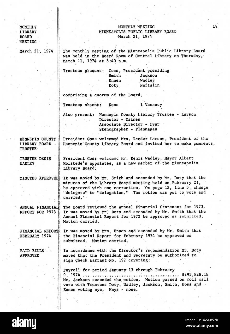 The 1974 meeting minutes document the discussions and resolution hi-res ...