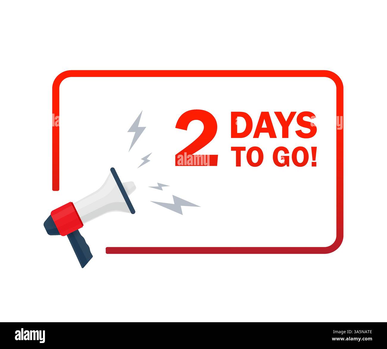 Megaphone with 2 days to go speech bubble. Loudspeaker sign. Banner for business, marketing and advertising. Vector illustration. Stock Vector