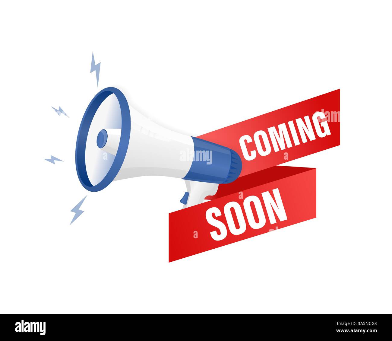 Coming soon megaphone on white background for flyer design. Vector illustration in flat style. Stock Vector