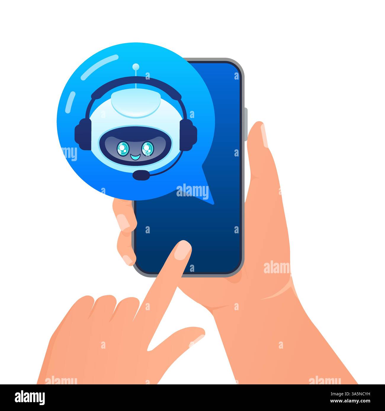 Support bot. Ai assistant. Flat icon with blue support bot on white background Stock Vector