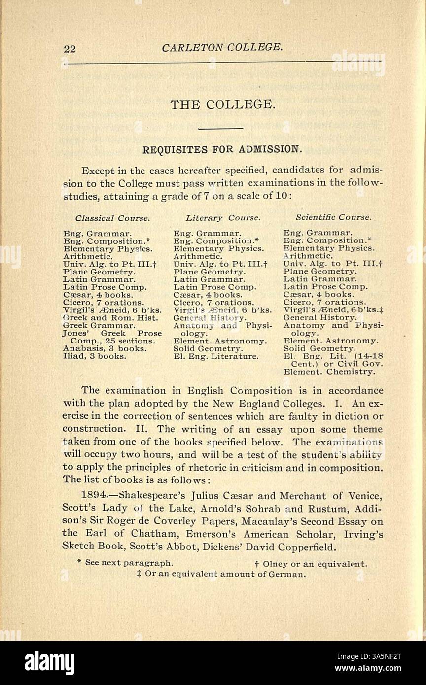 The 18931894 catalog from Carleton College includes detailed listings