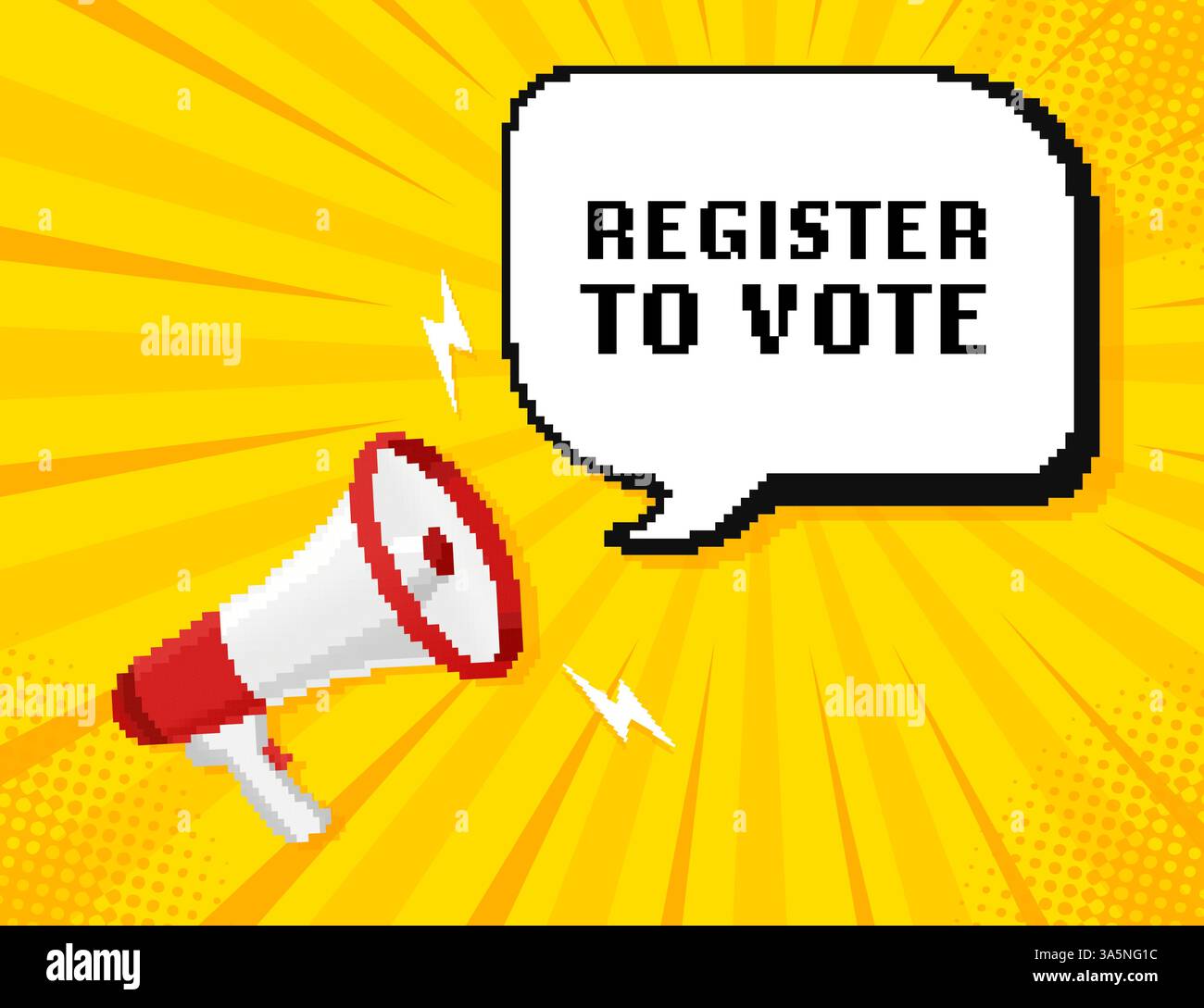 Megaphone, business concept with text register to vote. Pixel ...
