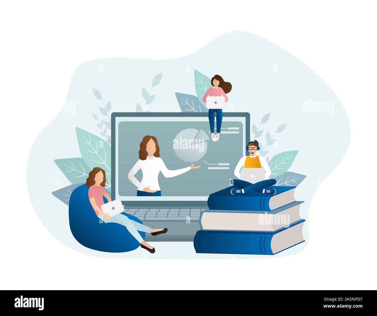 Flat icon with online education. Character for web marketing design ...