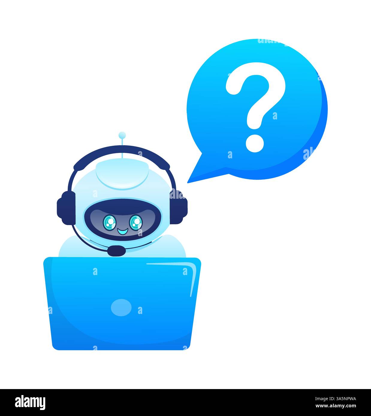 Support bot. Ai assistant. Flat icon with blue support bot on white background Stock Vector