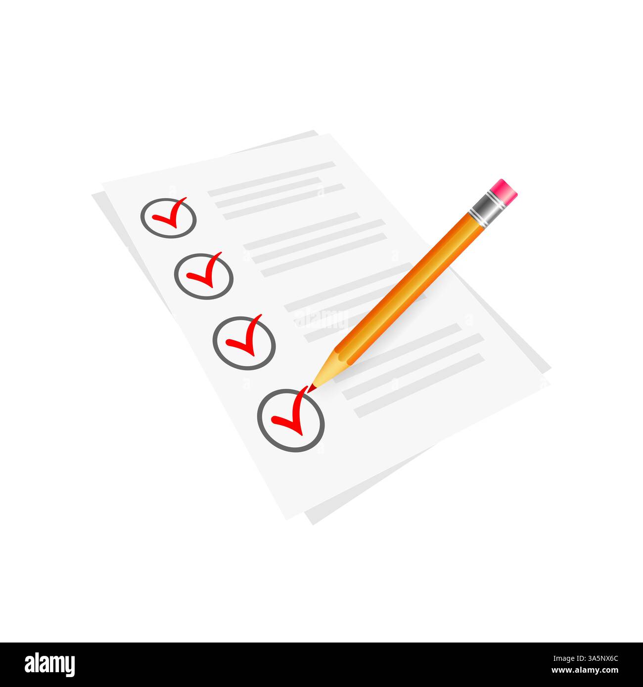 Vector red check mark symbol and icon on checklist with pencil for ...