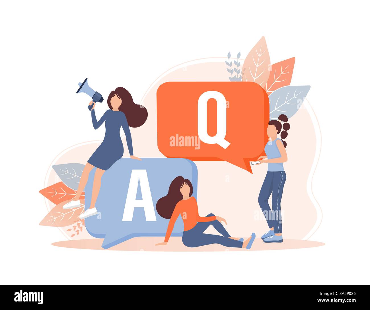 Frequently asked questions page template. Vector web banner. Customer service. Flat isometric vector illustration. Customer support. Abstract Stock Vector