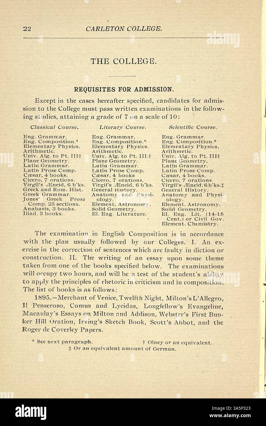 The 1894 1895 carleton college catalog details courses of study hires