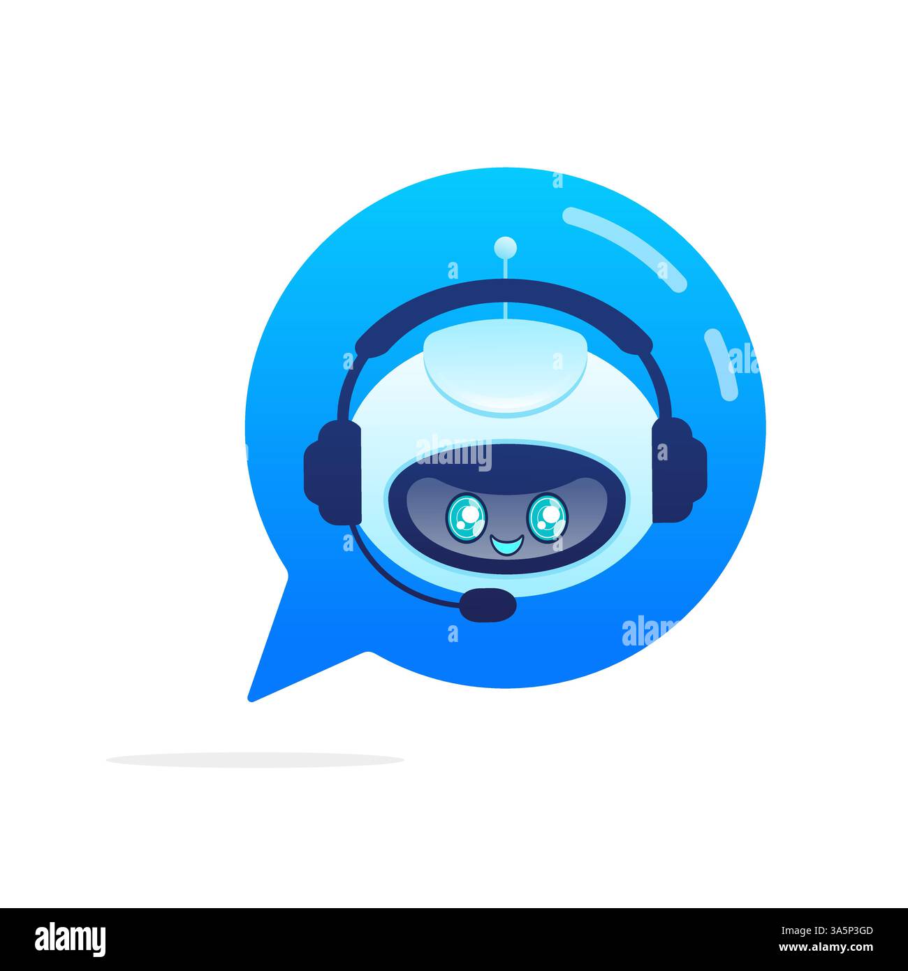 Support bot. Ai assistant. Flat icon with blue support bot on white background Stock Vector