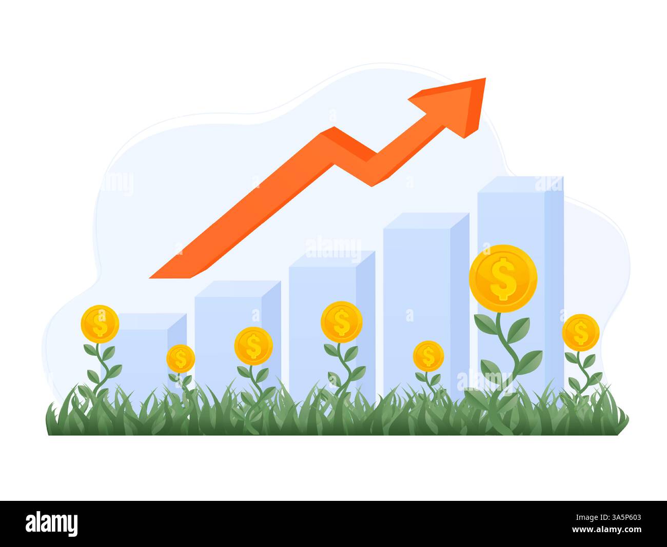 Compound interest, money growth investment. Blue graphs with red arrow ...