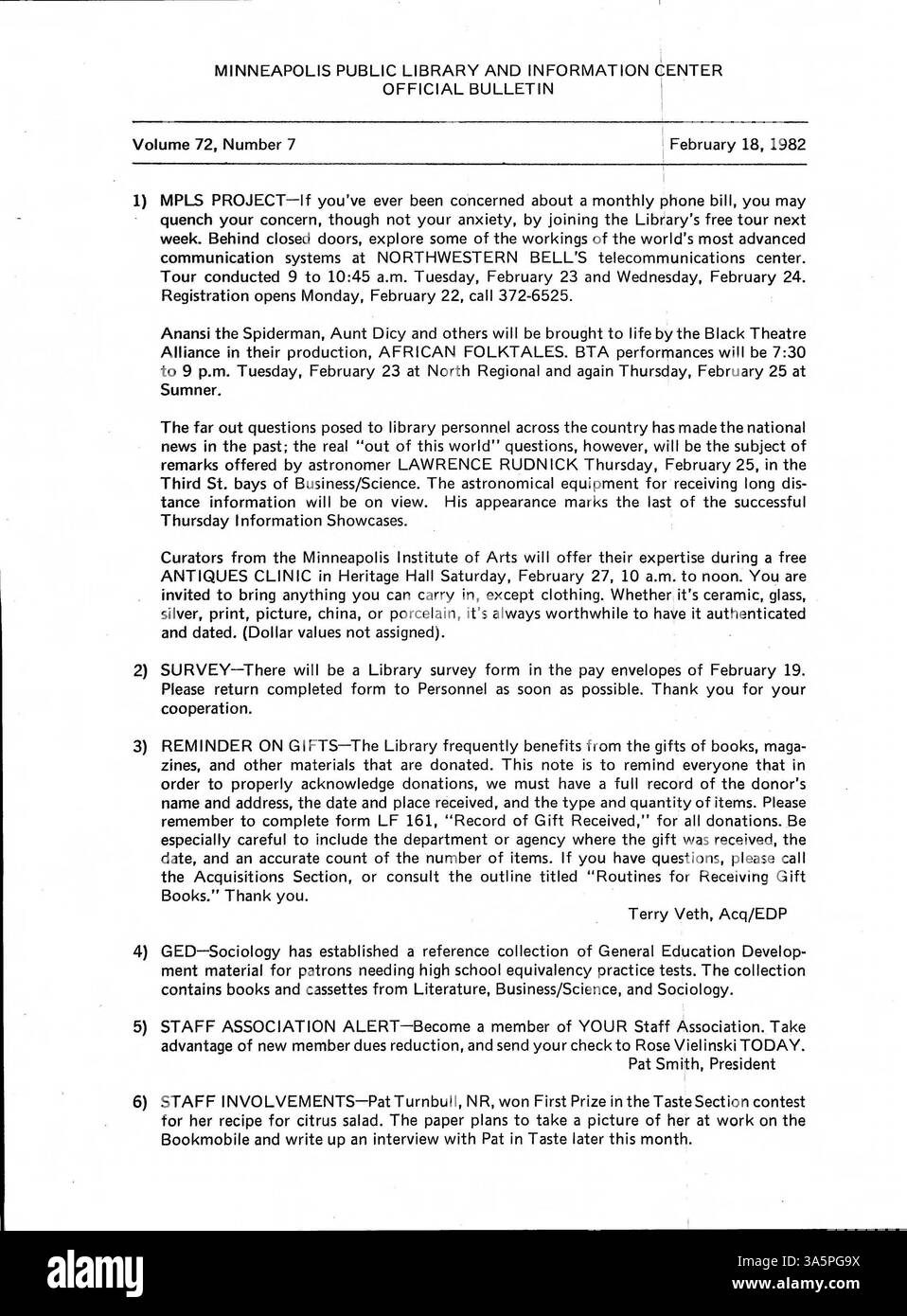 This 1982 weekly bulletin for employees of the Minneapolis Public ...