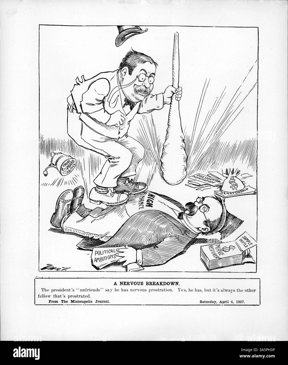 This political cartoon depicts president roosevelt using his inf hi-res ...