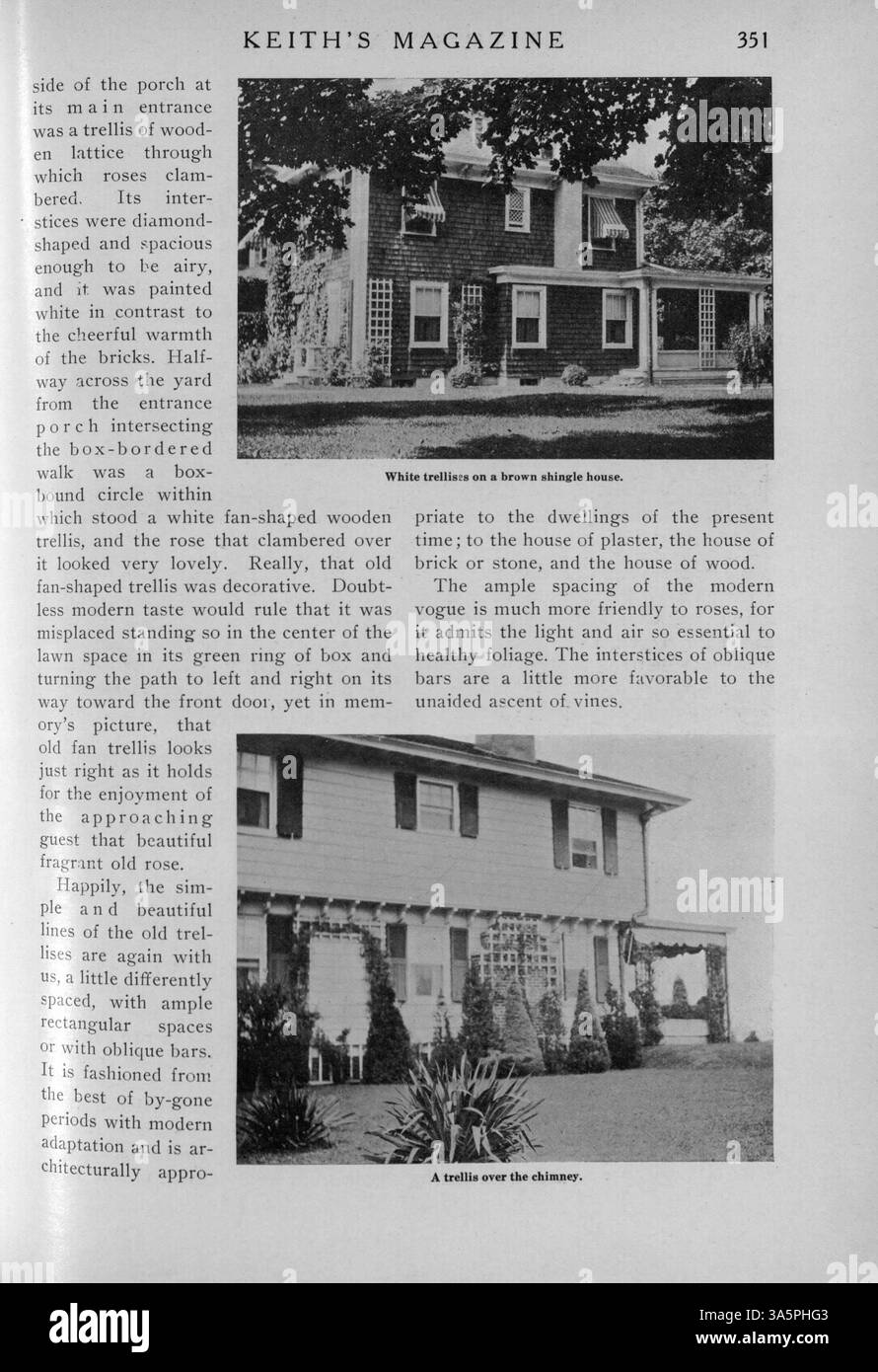 Max L. Keith’s 1916 magazine includes house designs, floor plans, and building cost estimates. It also covers home decor, landscape design, and provides ads for building materials. Some volumes are missing specific pages. Stock Photo