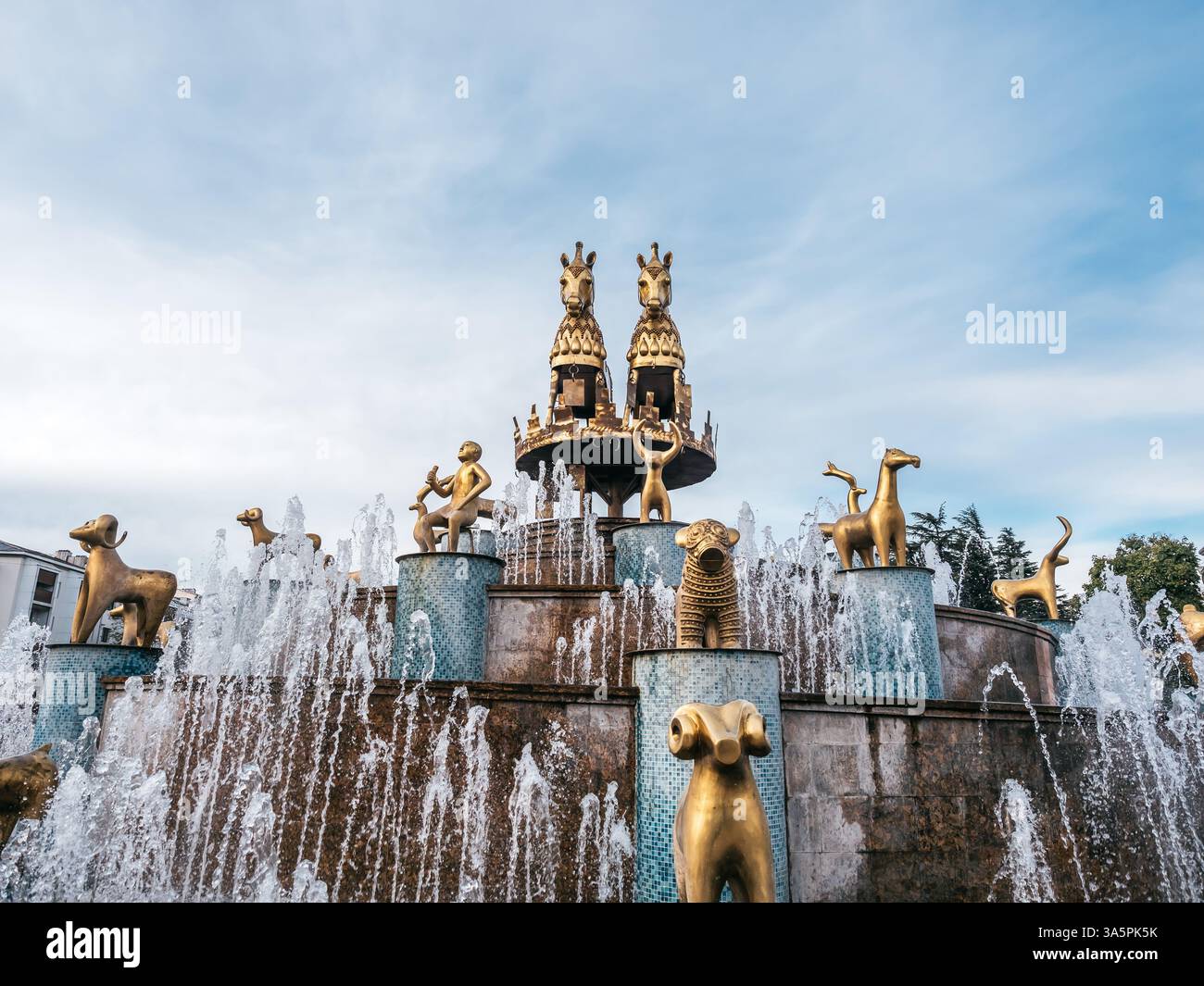 Scene of Colchis Fountain with golden statues of animals, replicas of ...