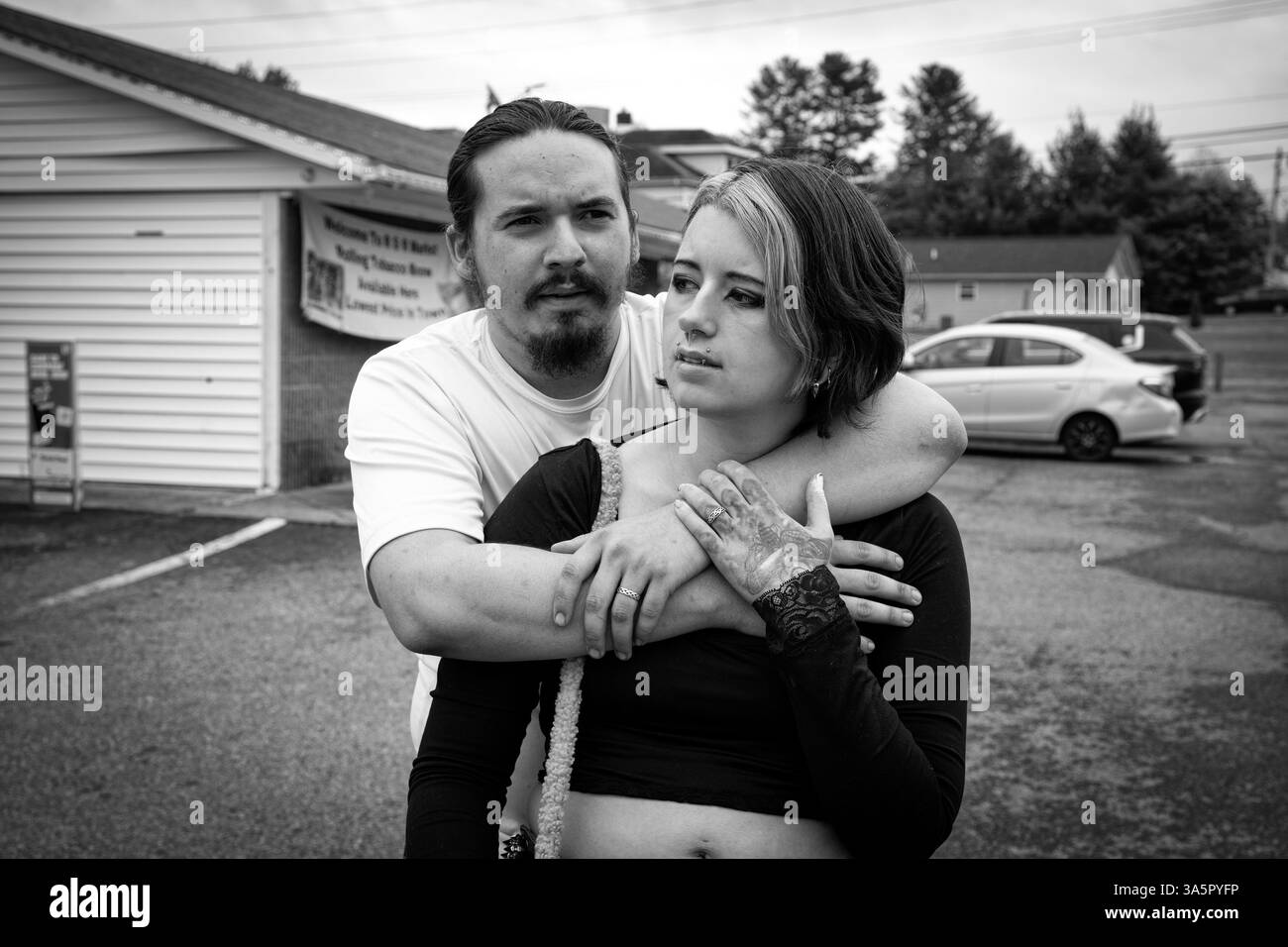 Christianburg, Virginia, USA. 4th May, 2024. Nikki Cantrell met her soulmate James Green through an online warcraft gaming platform five years ago, 'and he is my soulmate, so he better not die or else I want to die too,'' she said. Cantrell, 27, has scolioisis and a connective tissue disease which grows progressively worse. Green, 26, is in treatmen at the VA for PTSD and depression, acquired during his militarty service. He is also her caregiver. 'We want to get married, but if we do, I lose my heathcare benefits so we just have to live together,'' she said. They live in a small community Stock Photo