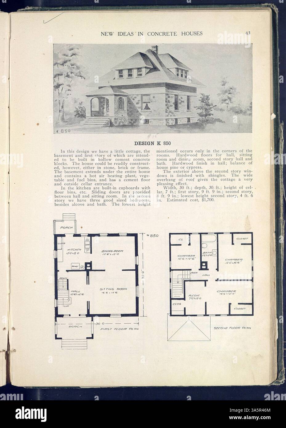 Max L. Keith's 1910 collection includes 100 house designs, providing floor  plans for homes built from cement, concrete block, and English  half-timbered materials, exploring the use of concrete in construction  Stock Photo -, image size:929x1390