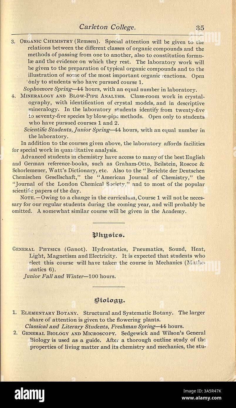 The 18901891 Carleton College catalog includes academic courses