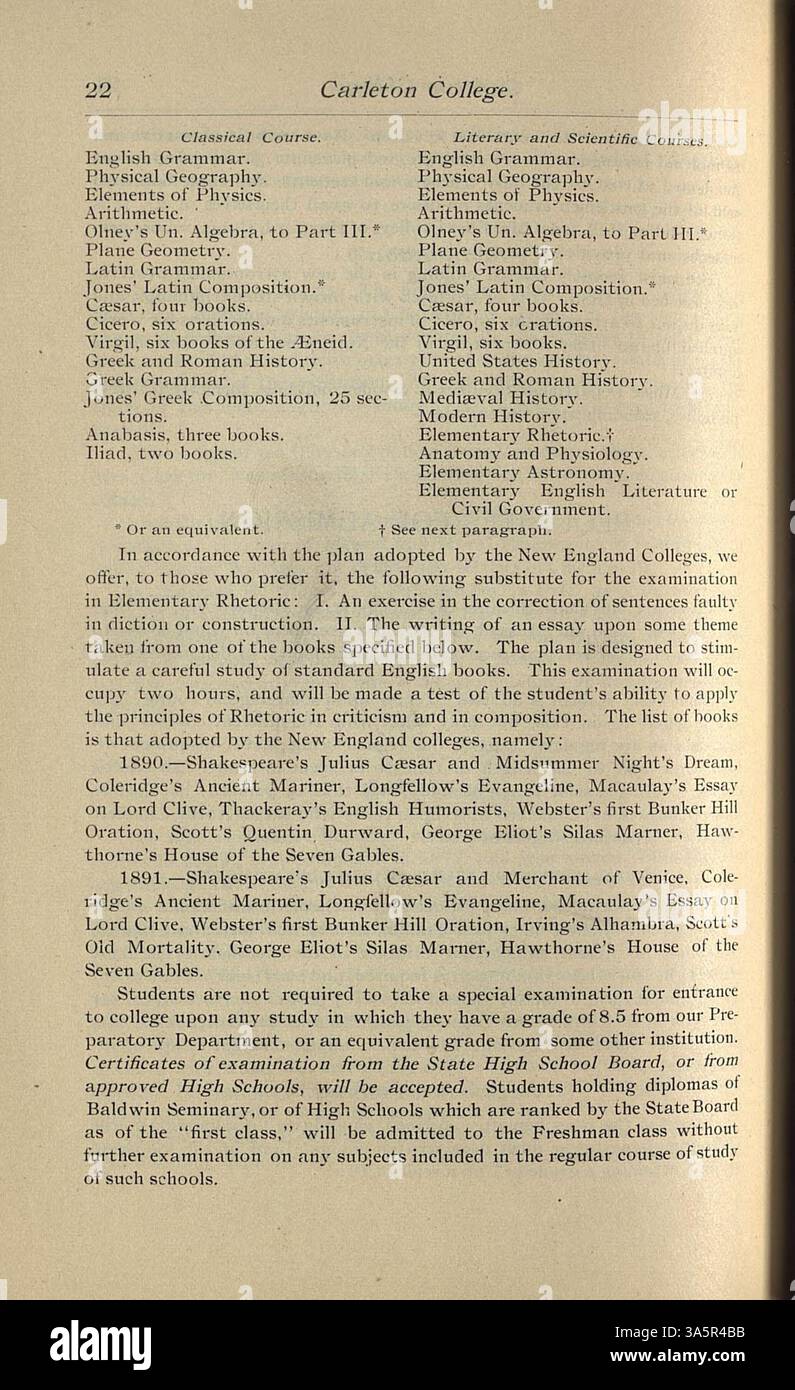 The carleton college 1889 1890 academic catalog includes detaile hires