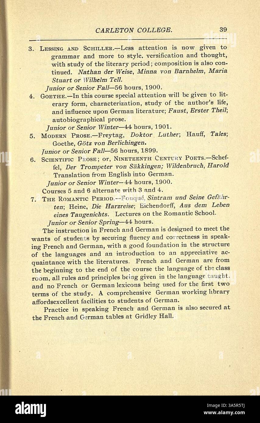 The 1898 1899 carleton college catalog outlines academic courses hires