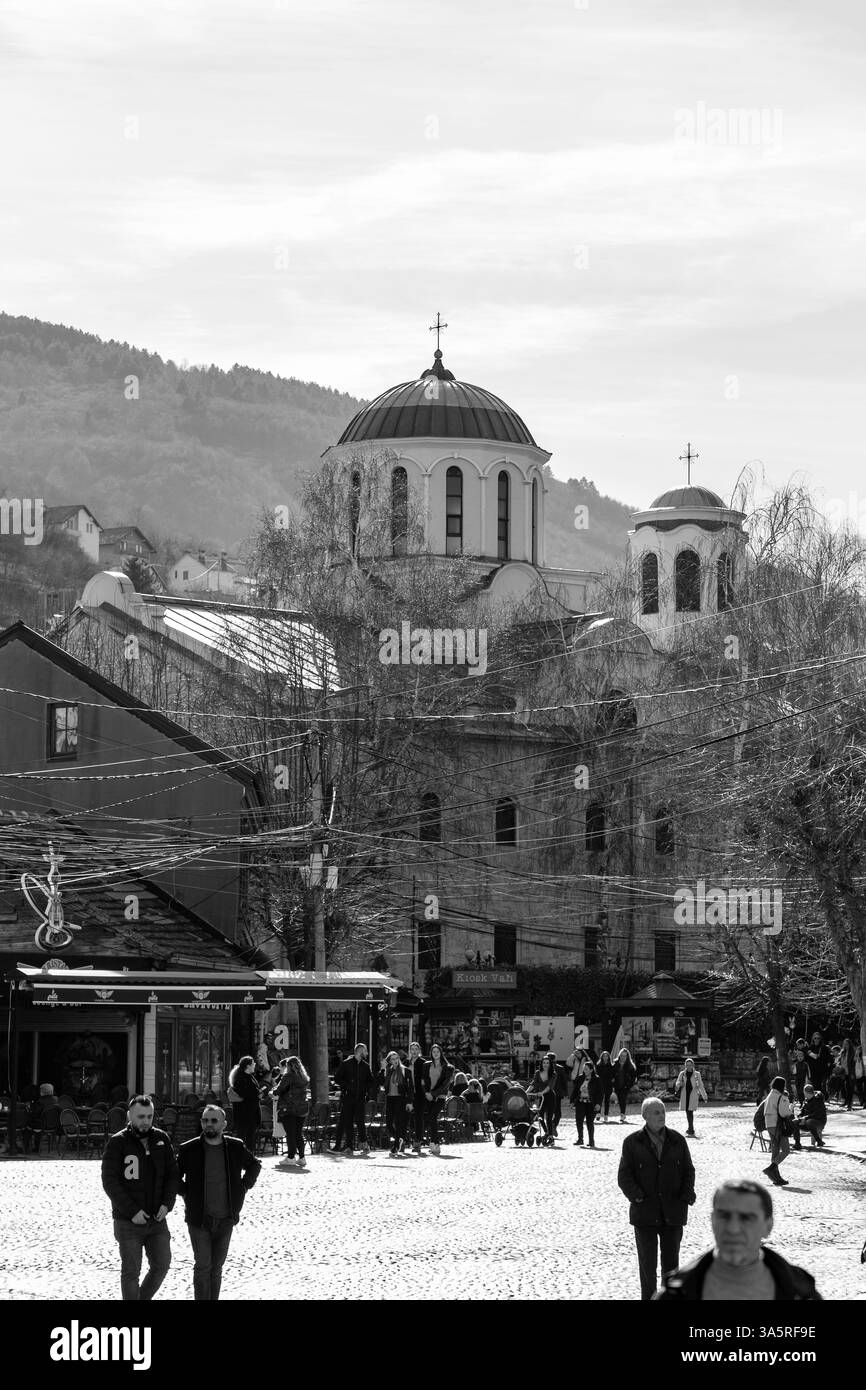 Prizren, Kosovo - 6 FEB 2024: Cathedral of Saint George in Prizren is the Cathedral church of the Serbian Orthodox Eparchy of Rashka and Prizren, loca Stock Photo