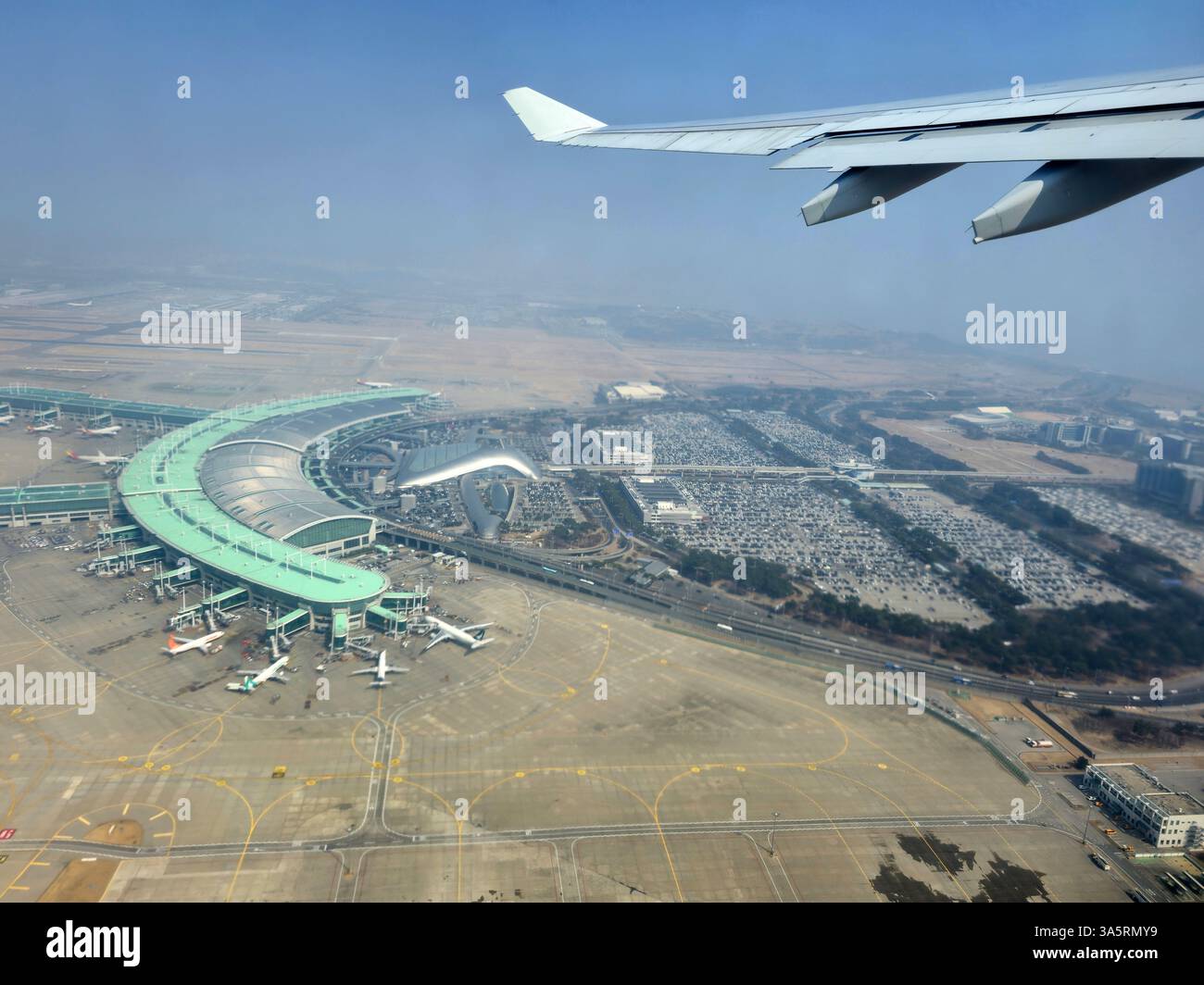 Aerial view of Incheon International Airport in South Korea. - Smartphone Captured Stock Image
