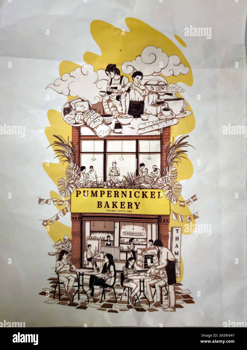 Drawing of the Pumpernickel bakery. Kathmandu, Nepal. - Smartphone Captured Stock Image