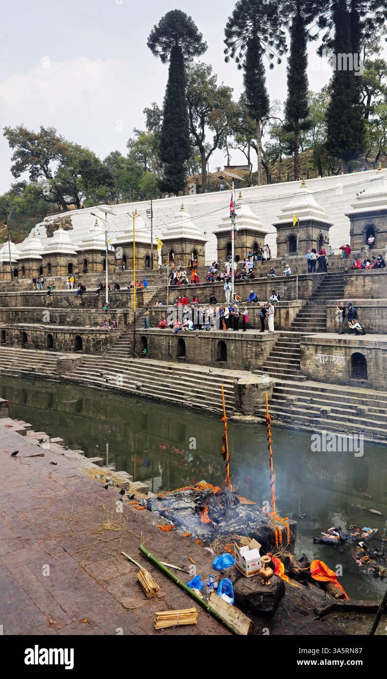 Cremation ceremony in Pahupatinath temple, Kathmandu, Nepal. - Smartphone Captured Stock Image