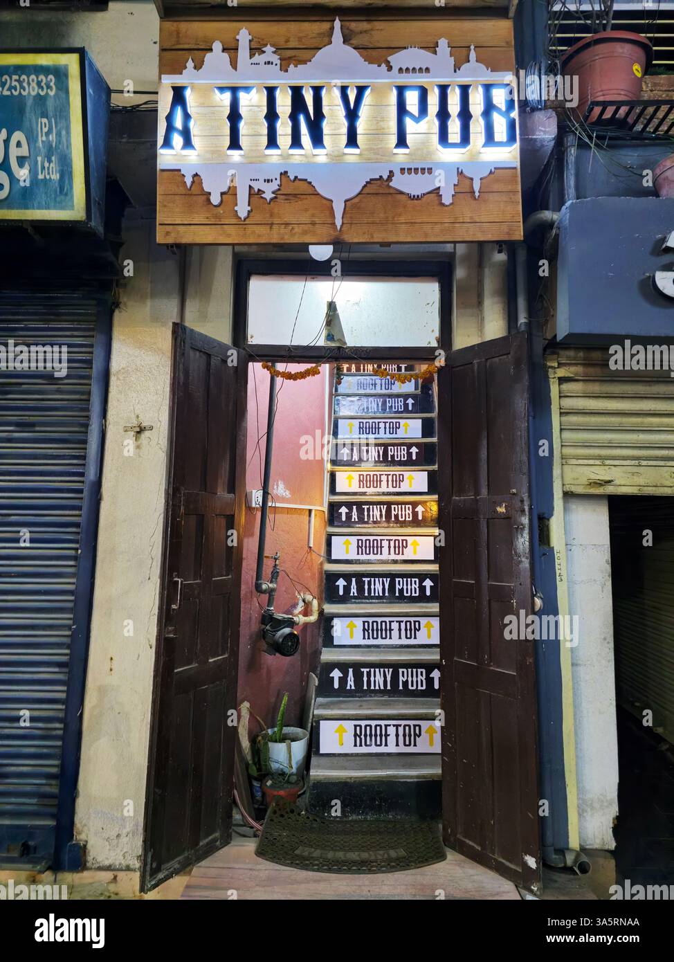 ' A Tiny Pub ' in the Thamel neighborhood in Kathmandu, Nepal. - Smartphone Captured Stock Image
