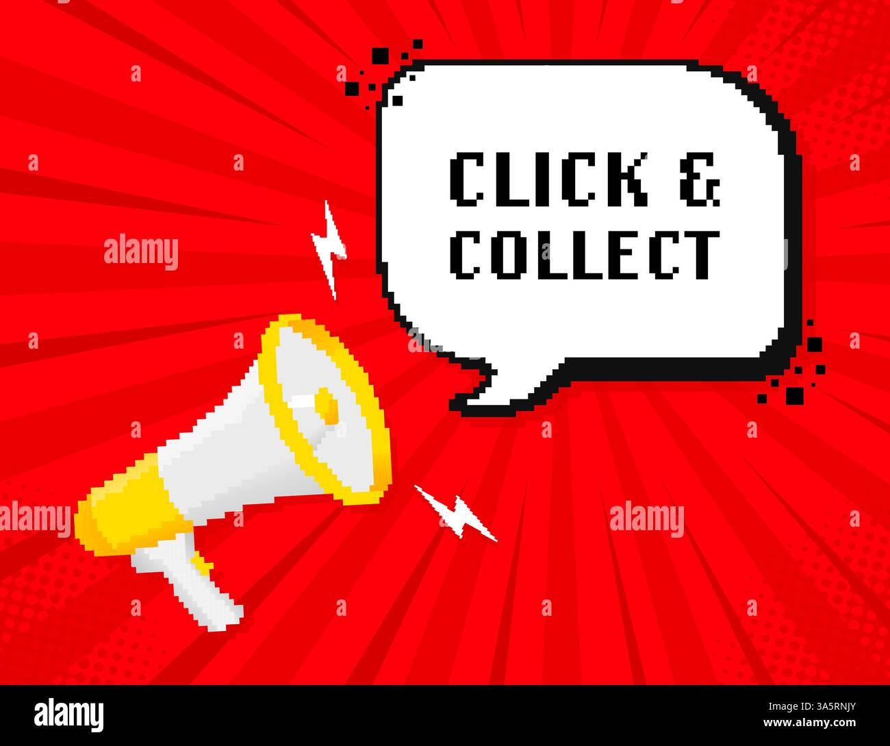 Click and collect megaphone in pixel style. Web banner. Vector illustration Stock Vector