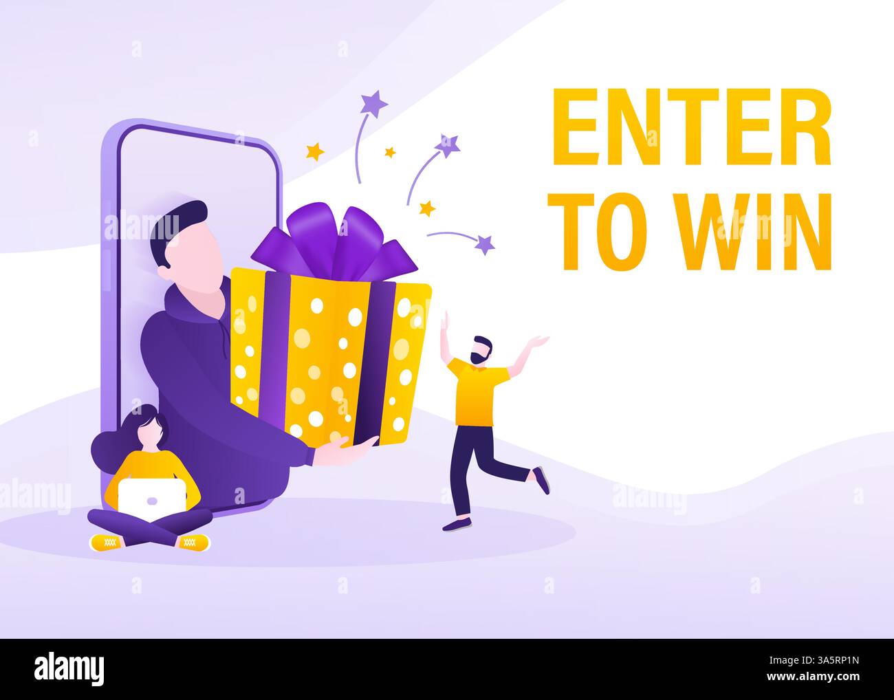 Cartoon character enter to win prizes. Holiday banner. Vector design ...