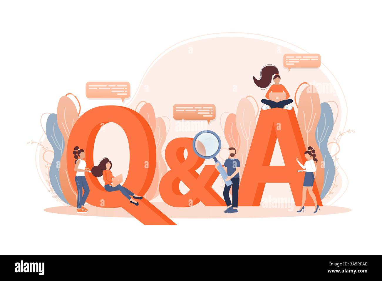 Frequently asked questions page template. Vector web banner. Customer service. Flat isometric vector illustration. Customer support. Abstract Stock Vector