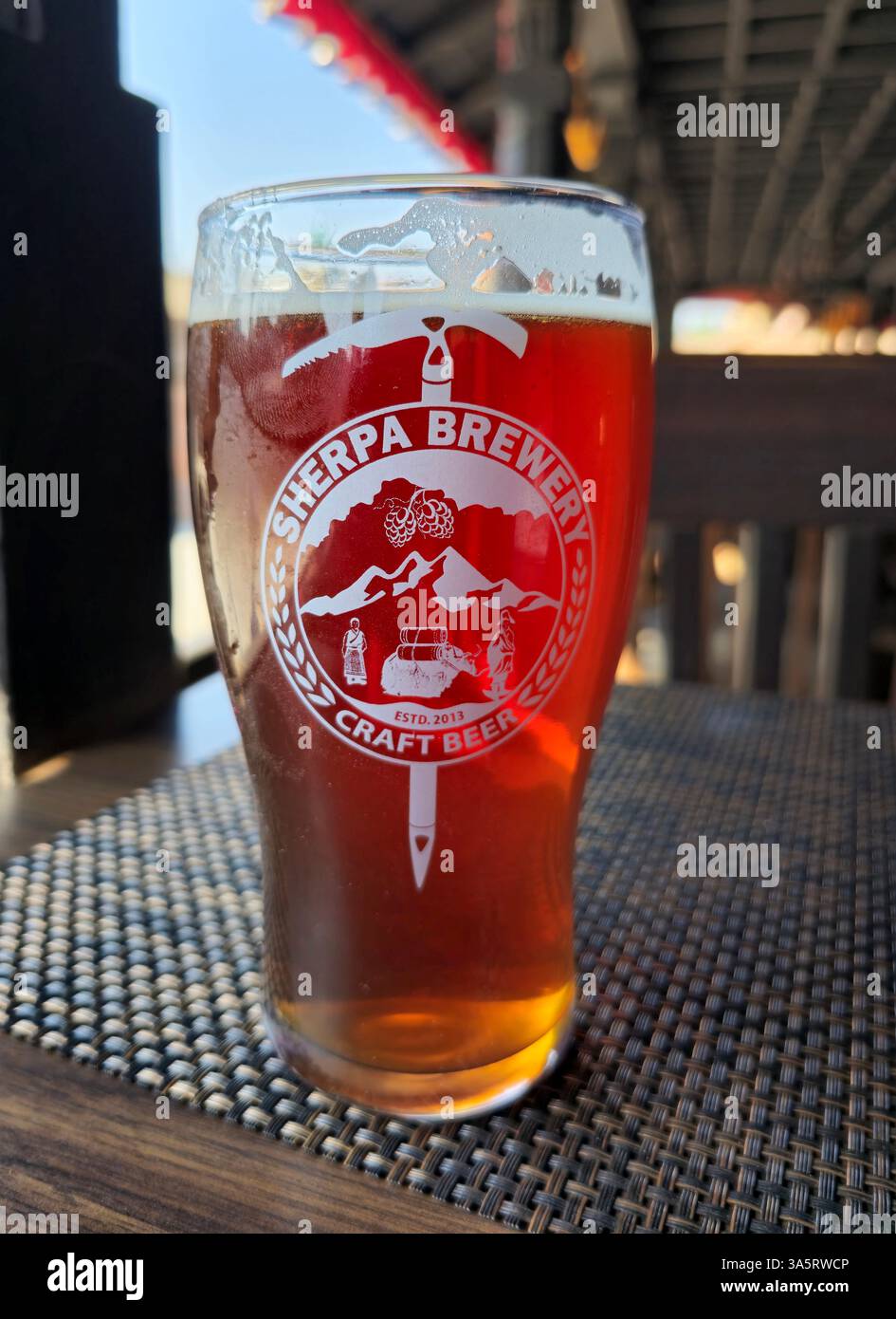 A pint of Sherba Amber Ale. Dattatraya square, Bhaktapur, Nepal. - Smartphone Captured Stock Image