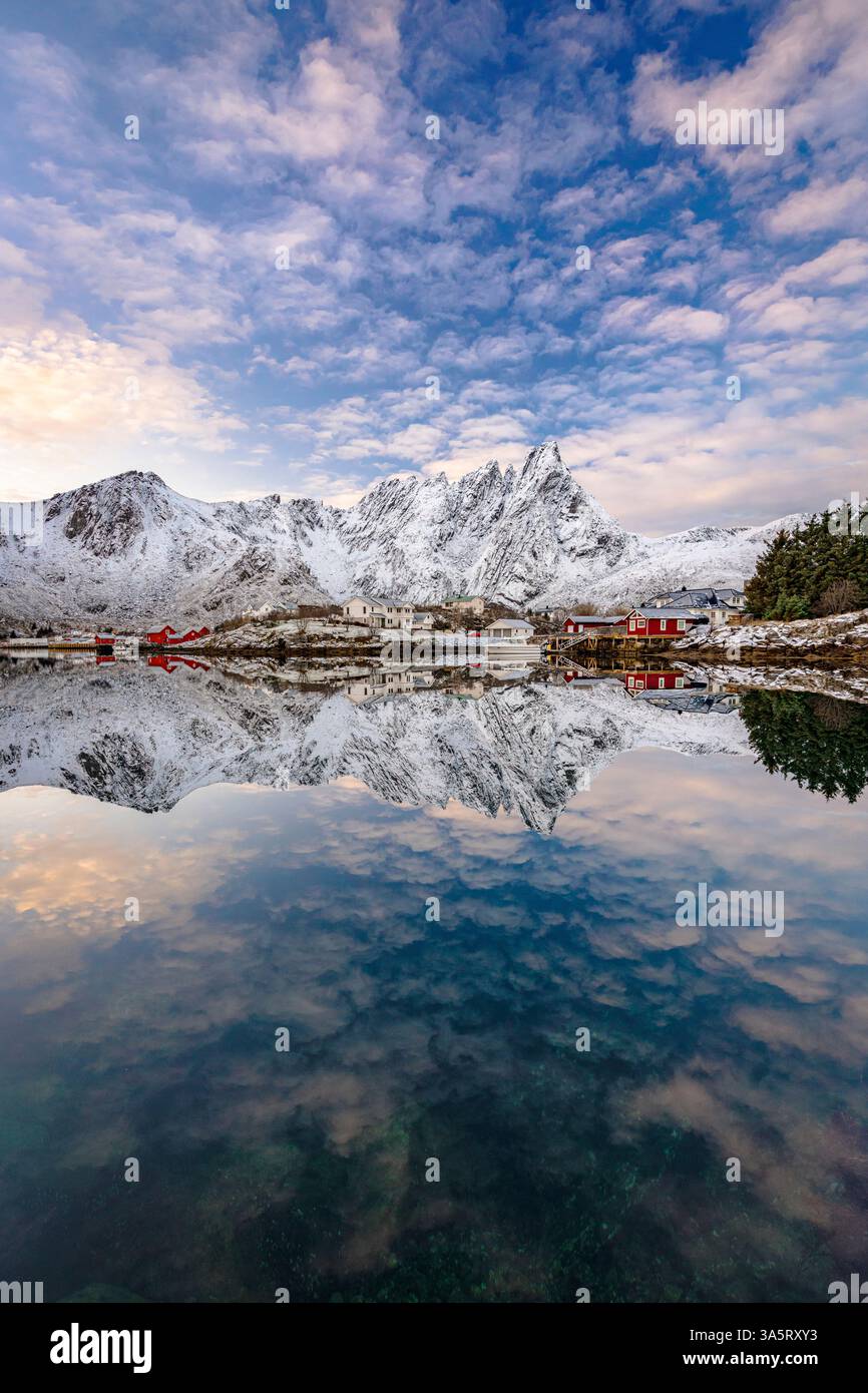 Traditional Rorbu Traditional rorbu along a fjord at dawn, Norway Stock Photo - Alamy
