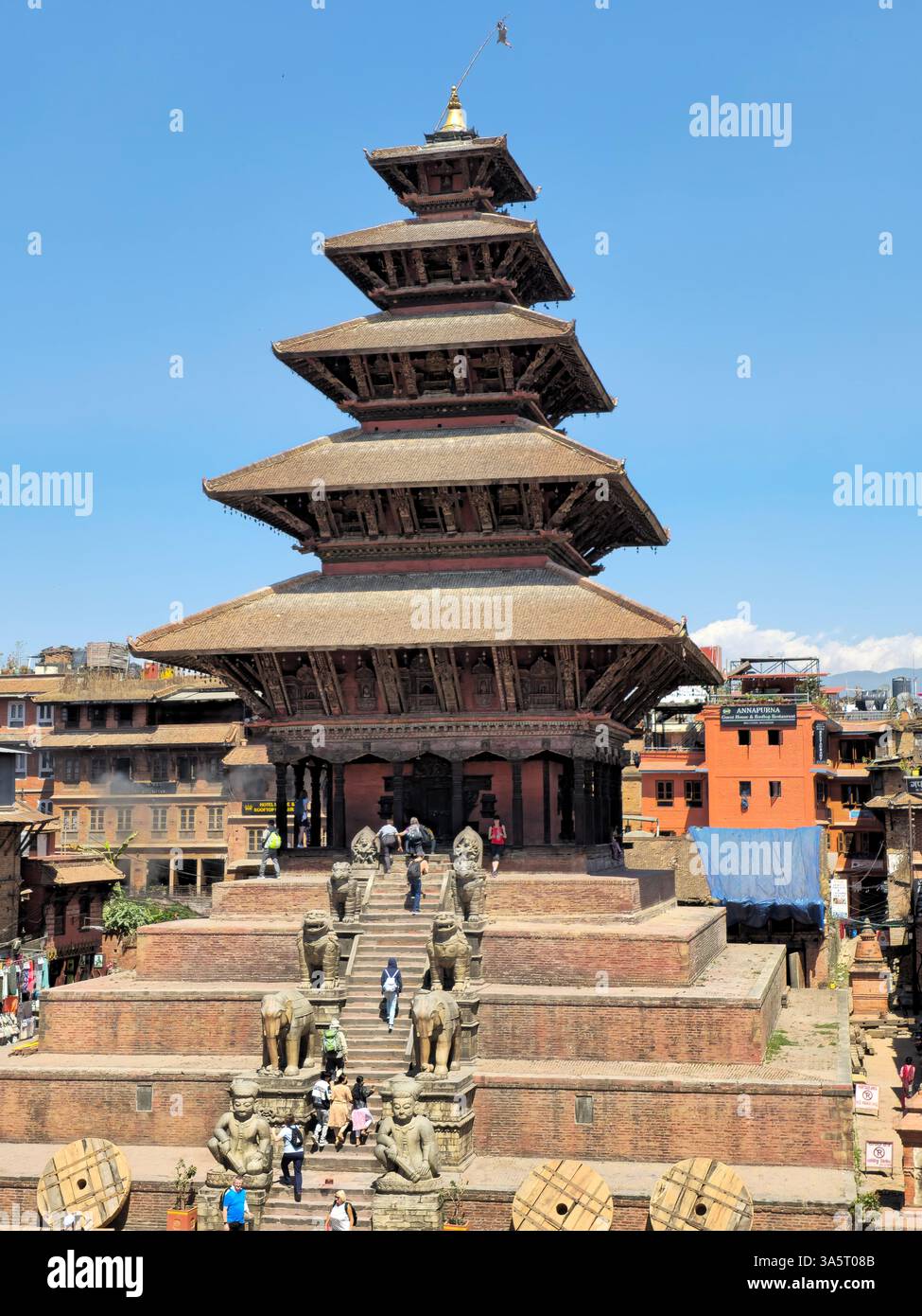 Nyatapau Temple at Taumadhi Square in Bhaktapur, Kathmandu Valley, Nepal. - Smartphone Captured Stock Image