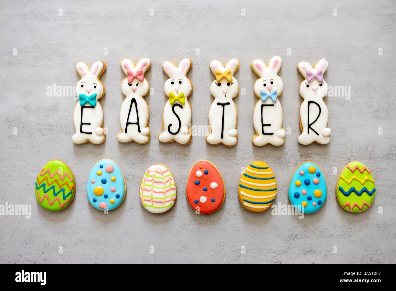 Easter bunny and egg cookies decorated Stock Photo