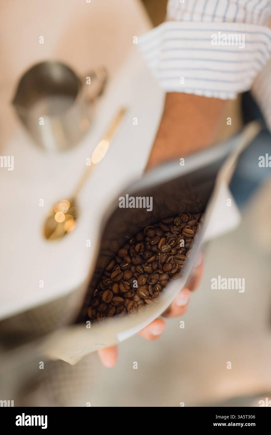 Coffee beans in a bag Stock Photo