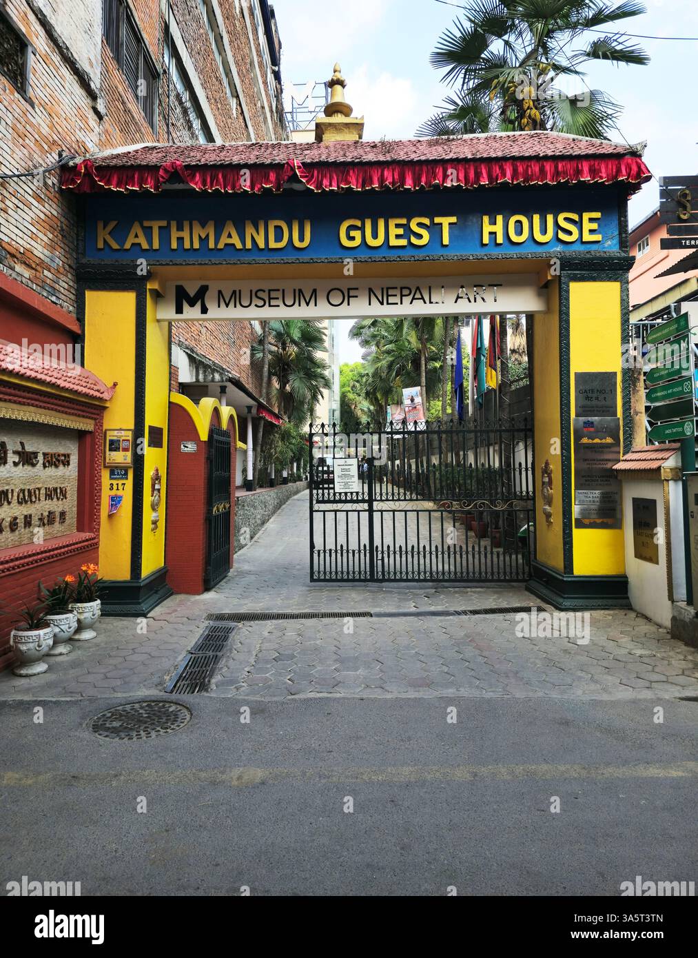 The Kathmandu Guest house and Museum of Nepali Art in the  Thamel neighborhood in Kathmandu, Nepal. - Smartphone Captured Stock Image