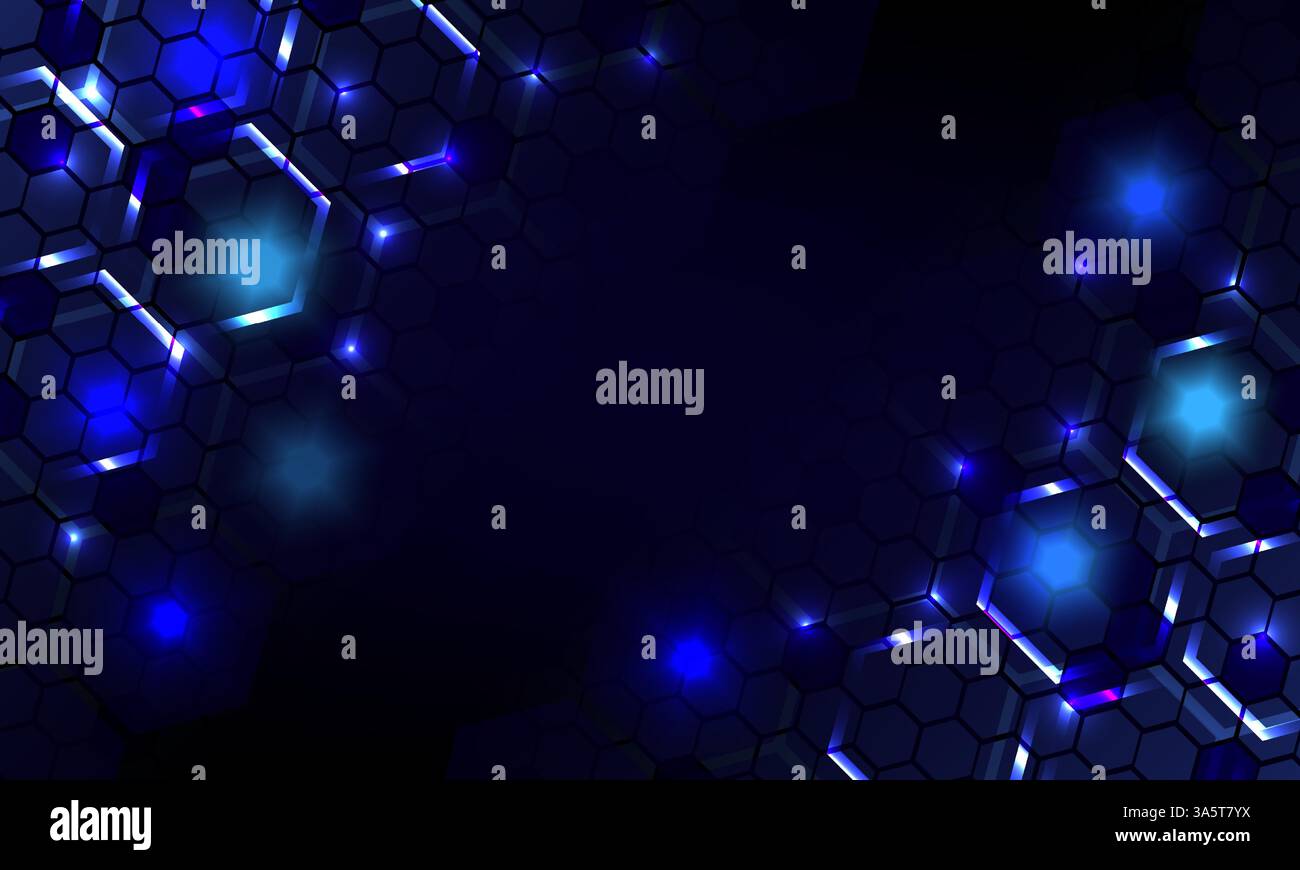 blue hexagons pattern background,abstract dark blue gradient diagonal light and line hexagon shape decoration background,simple polygonal elements. Stock Vector
