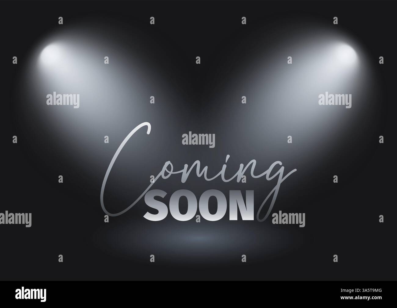 Coming soon background design with lettering under spotlights Stock Vector