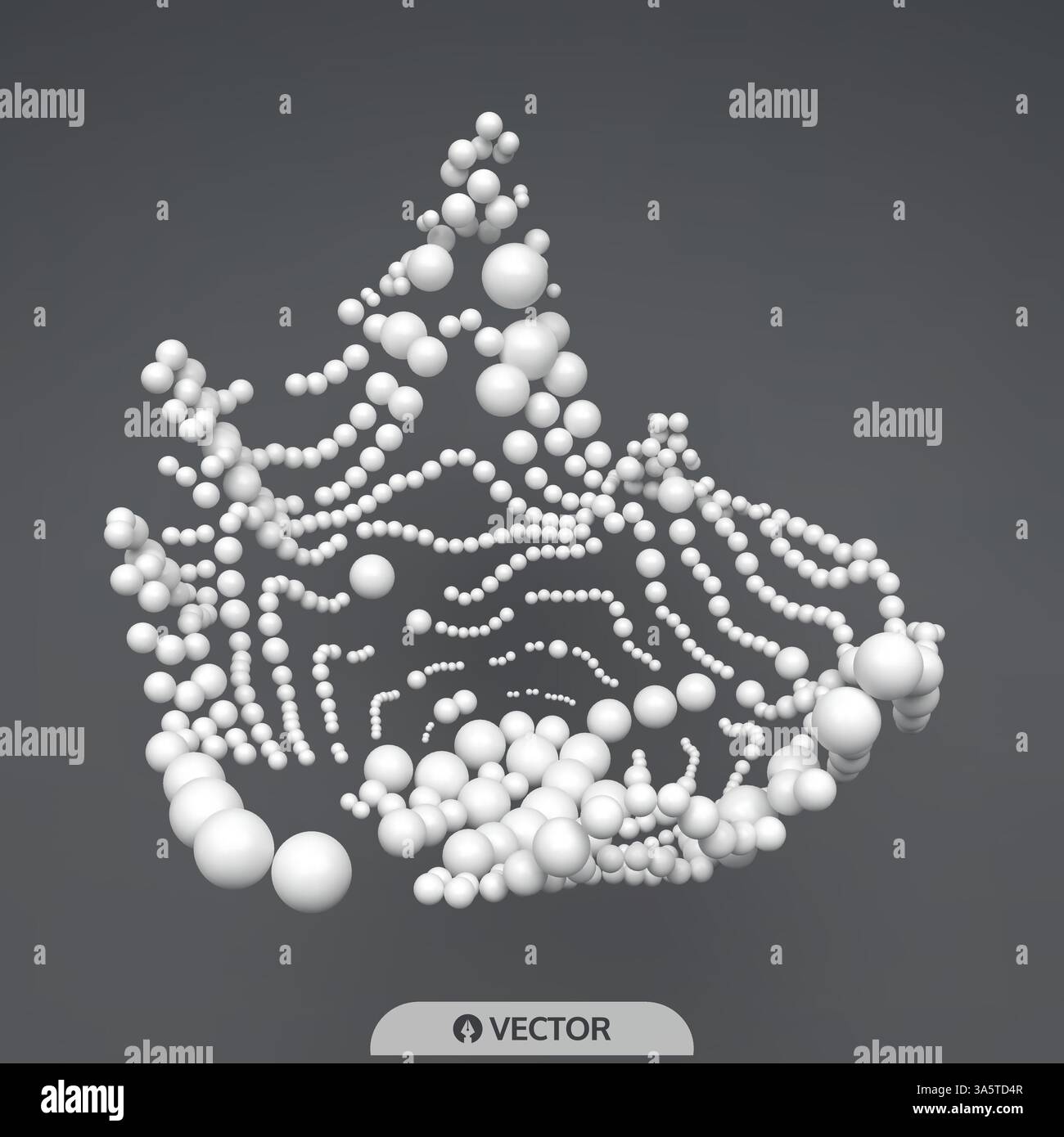 3D sphere composition. Many balls in empty space. Abstract background. Vector illustration. Generative art. Stock Vector