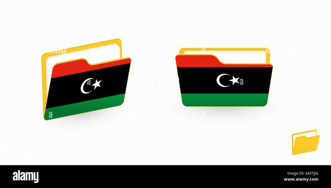 Libya flag on two type of folder icon. Vector illustration. Stock Vector