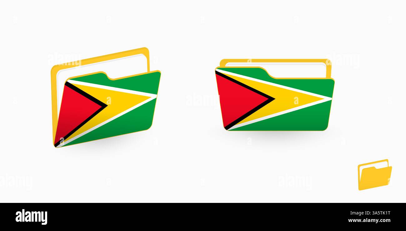Guyana flag on two type of folder icon. Vector illustration. Stock Vector