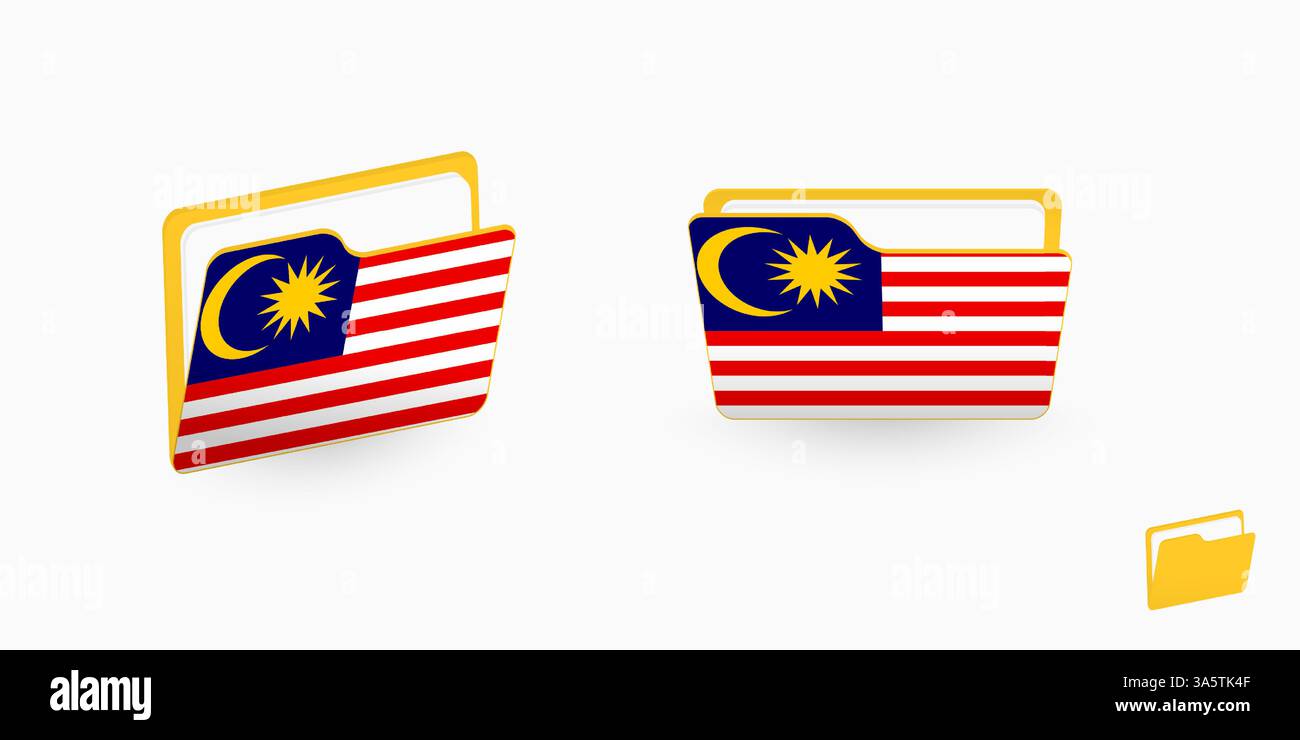 Malaysia flag on two type of folder icon. Vector illustration. Stock Vector