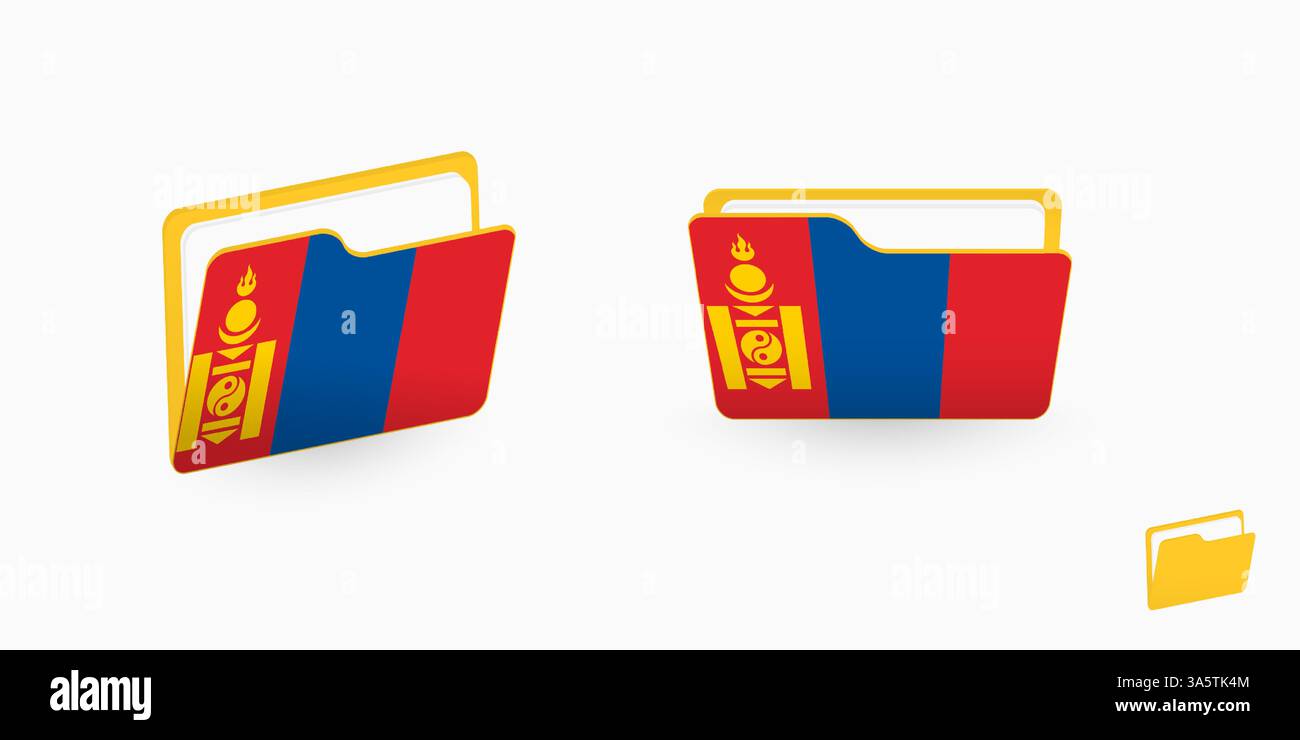 Mongolia flag on two type of folder icon. Vector illustration. Stock Vector
