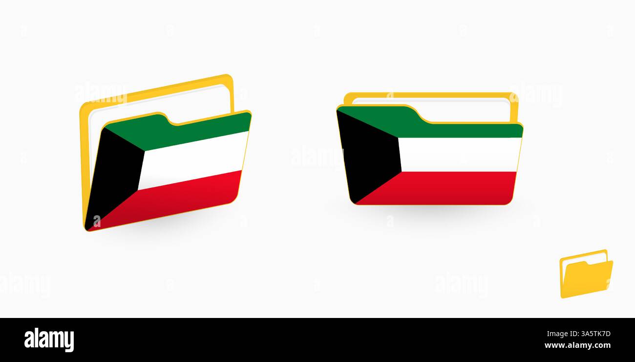 Kuwait flag on two type of folder icon. Vector illustration. Stock Vector