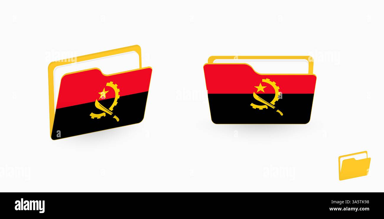 Angola flag on two type of folder icon. Vector illustration. Stock Vector